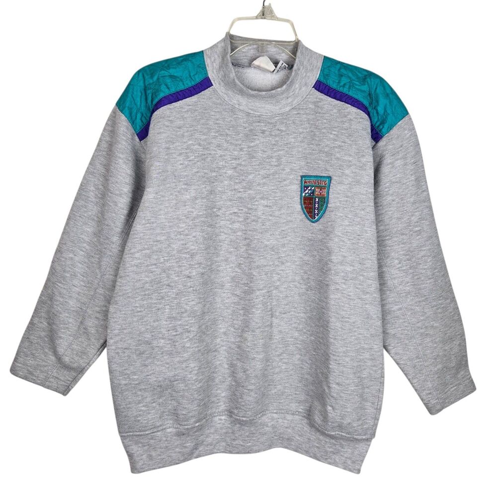 Vtg White Stag Sweatshirt Unisex Sz M Logo Crest Gray Blue Purple Quilted